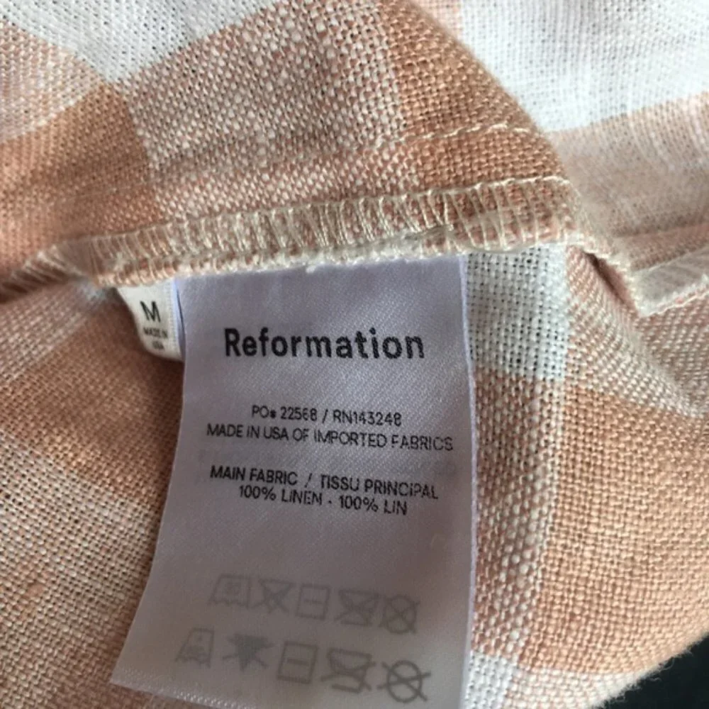 Reformation Side Tie Check Linen Wrap Mini Skirt Size M - Picture 8 of 9